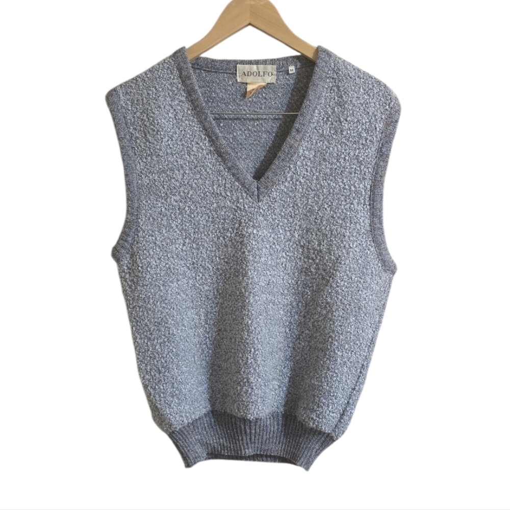 Adolfo Gray Wool Blend V-neck Minimalist Sweater Vest Made In Italy. Size Medium